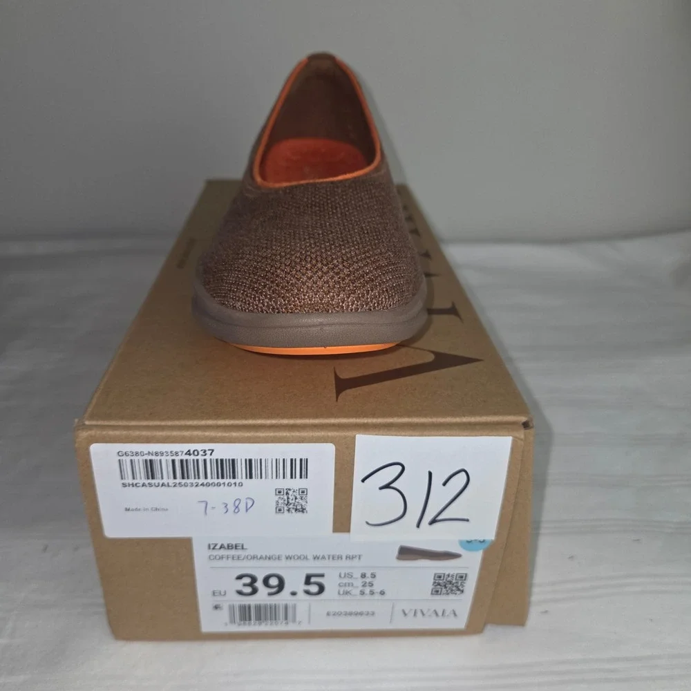 VIVAIA Izabel Coffee Orange Wool Water Repellent Flats Womens US 8.5 EU 39.5